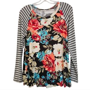 12 PM BY MON AMI Striped floral Design long sleeve top Size Medium NWT